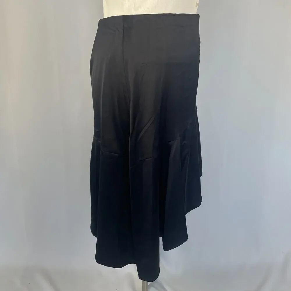 Y2K Skirt Size XL Black Satin Asymmetrical Party Fairy Grunge Whimsigoth Minimal